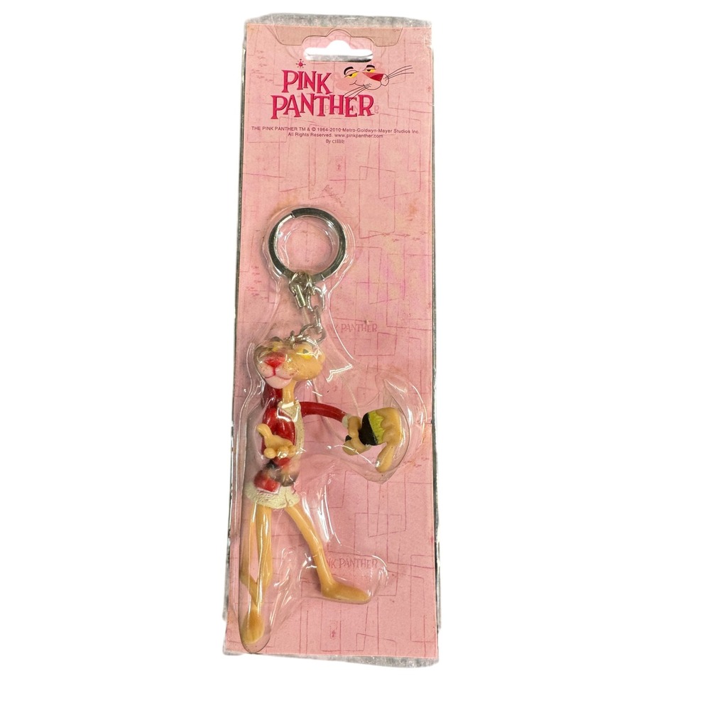 Vintage NIP Pink Panther Keychain Cillie MGM 2010 Plastic Figure Red Suit PCA001